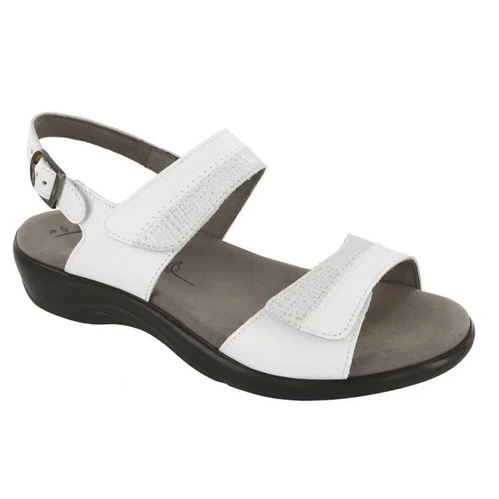 SAS Nudu 2510-001 Sandals Women's US 8.5 White Leather Adjustable Strap ZOGG1822
